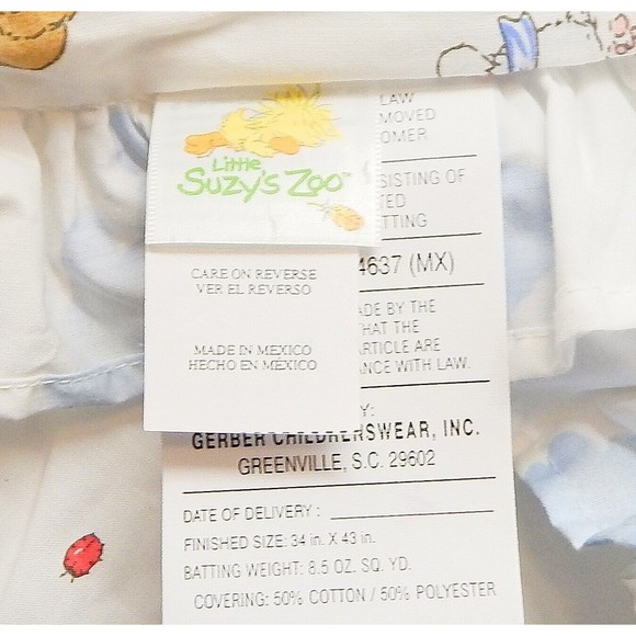 Little Suzys Zoo Baby Crib Quilt Duck Giraffe Bear Ruffled Edge Gerber - Picture 12 of 13